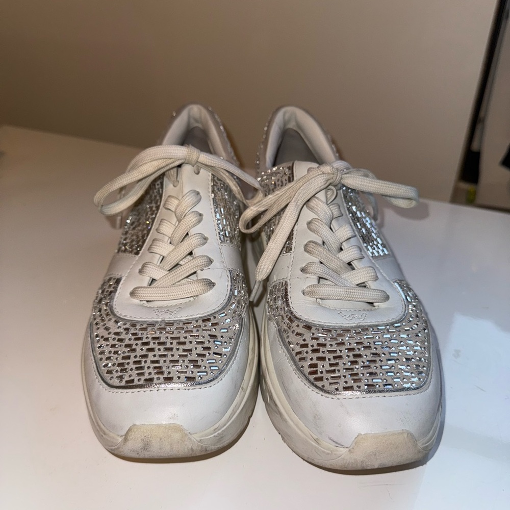 Stuart Weitzman Women's White and Silver Sneakers